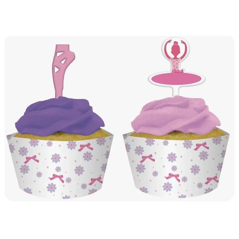 12 ct‎ Tutu Dance Cupcake Topper + Wrapper Girls Birthday Decoration Party